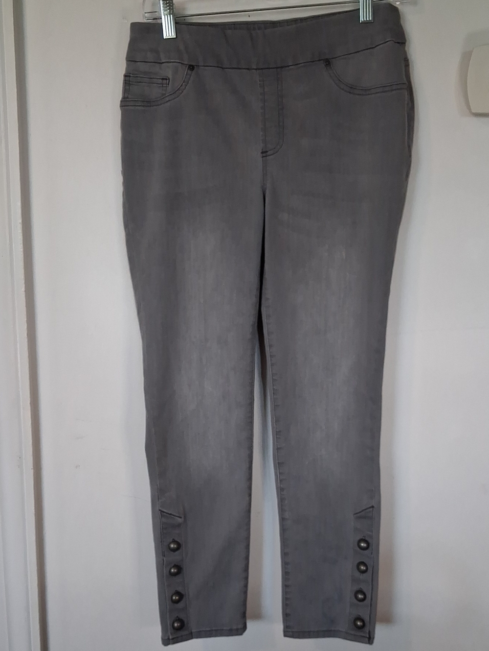 Chico's Steel Gray Cropped Ankle Jeans with Button Hem